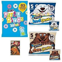 Mini Biscuits Iced Rings, McVitie's Iced Gems and Choc Gems Party Selection Pack. 16 Small Bags for Kid's Parties, Lunch Boxes and Snacks