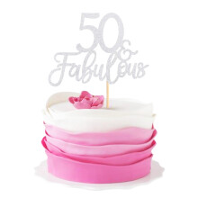 Blumomon 3Pcs 50 & Fabulous Cake Toppers Silver Glitter 50 Birthday Anniversary Cake Toppers for 50 Birthday Anniversary Party Decorations Happy 50th
