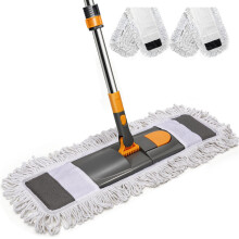Masthome Floor Mop, 60cm Wide Industrial Mops with 2 Reusable Microfibre Pads, Stainless Steel Long Handle Large Commercial Flat Mop for Cleaning