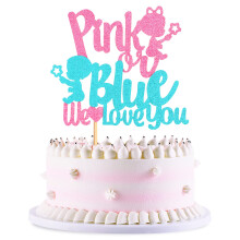Blumomon 1Pc Pink or Blue We Love You Cake Topper Boy Or Girl Cake Decoration Gender Reveal Theme Baby Shower Supplies Boy or Girl Gender Reveal Cake