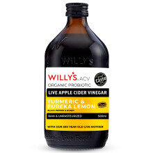 WILLY'S Organic Live Apple Cider Vinegar with Mother - Probiotics For Gut Health - Fresh Turmeric, Lemon, Honey & Black Pepper
