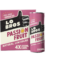 Lo Bros Kombucha - Passionfruit - Sparkling Refreshing Drink with Natural Ingredients and Live Cultures, Supports Gut Health, Low Sugar, Vegan