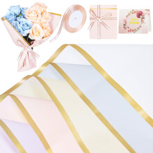25 Sheets Flower Wrapping Paper with Ribbons and Cards, 5 Colors Waterproof Bouquet Wrapping Paper for Valentine's Day DIY Birthday Wedding Gift
