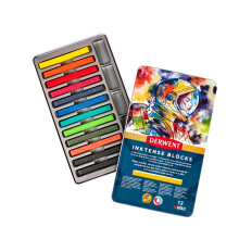 Derwent Inktense Blocks 12 Tin, Set of 12 Water-Colours, 8mm Block, Water-Soluble, Ideal for Drawing, Colouring, Crafts & Painting on Paper & Fabric