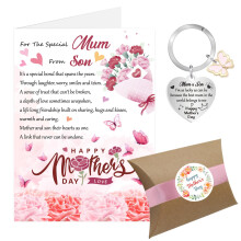 Mothers Day Card from Son, Mother's Day Cards for Mum from Son, Happy Mothers Day Card, Mothers Day Mum Card Mum Keyring Gifts from Son with Gift Box