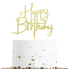 Sotpot 1PC Happy Birthday Cake Topper Gold Glitter Happy Birthday Cake Decoration Photo Booth Props for Anniversary Birthday Party Decorations