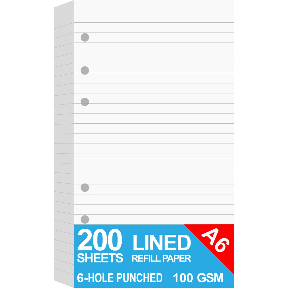 Nokingo White (2-Pack) Lined Paper For Filofax Personal Size Planner/Binder, Total 200 Sheets/400 Pages, 100Gsm Paper, 6 Hole Loose Leaf Paper