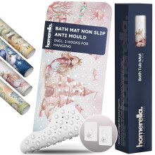 Homerella Bath Mat Non Slip Anti Mould Kids 100x40cm INCL. 2 HOOKS - Anti Slip Bathtub Mat Machine Washable, BPA free