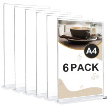 Samamoca 6 Pack A4 Acrylic Sign Holder,Clear Poster Menu Holders, A4 Stands Display Holder,Double Side Display Acrylic Sign Holder,T-Shape Perspex