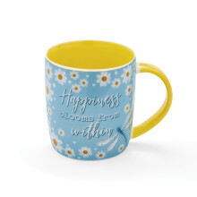 Cooksmart British Designed Barrel Coffee Mug | Ceramic Coffee Mugs for Home or Work | Large Mugs for Hot Drinks | Tea and Coffee Cups - Hapiness