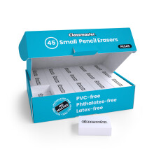 Show-me Classmaster PES45 Pencil Erasers – Small, PVC-Free, Phthalates-Free – White, (Pack of 45)
