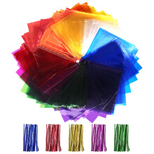 Cinvo 160 Pcs Colored Cellophane Wrap Cellophane Sheets with Twist Ties Cello Wraps Colorful Transparency Sheet for DIY Arts and Crafts