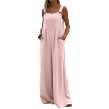 Womens High Waist Sleeveless Jumpsuit Wide Leg Polyester-Pink M