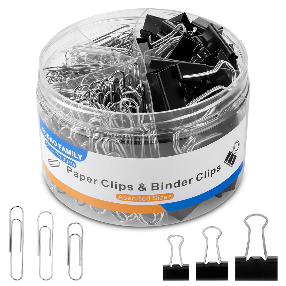 340 Pcs Paper Clips Binder Clips, Silver Paper Clips Assorted Sizes 28Mm 33Mm 50Mm, Foldback Clips Assorted Sizes 15Mm 19Mm 25Mm 5051227168580