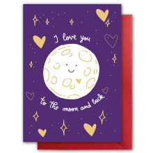 Valentines Card. Love you to moon and back Design. Eco-friendly. A5 size. Valentine's Card with Red Envelope. Verse inside. Printed and Packed in UK.