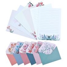 24 PCS Writing Stationery Paper with 12 PCS Envelops, Stationary Paper and Envelopes Set Unique Flower Design Writing Paper and Envelopes Lined