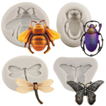 MYPRACS Bumble Bee Silicone Fondant Moulds for Cupcake Topper Cake Decorating Candy Chocolate Polymer Clay Gum Paste Set of 4