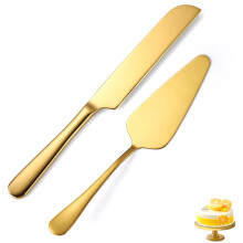 tiokin Wedding Cake Knife and Server Set,2Pcs Cake Cutting Set Gold Include Stainless Steel Cake Cutter and Cake Server Perfect for Wedding