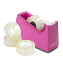 Rapesco 1621 Tape Dispenser 300 for Rolls with 1" (25 mm) Core, Includes 4 Tape Rolls, Hot Pink