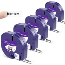 5X Replacement for Dymo Letratag Refills Tape Plastic Black on Clear, 12267 12mm x 4m, Compatible with Dymo Label Tape LT-100H LT-100T LT-110T 200B X