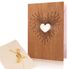 Creawoo Wooden Love Greeting Card, Handmade Hollow Carved Wood Heart Love Cards, Personalised Birthday, Anniversary, Wedding, Valentines Idea Gift fo
