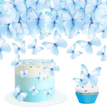 60Pcs Edible Butterfly Cake Decoration 3D Edible Butterfly Cake Topper Blue Butterfly Cupcake Decoration Picks Wedding Baby Shower Party Wedding