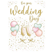 Piccadilly Greetings Large Wedding Card Hearts Champagne - A4-12 x 9 inches