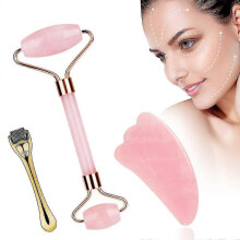 Jade Roller Set 3 In 1 with Face Roller, Quartz Roller