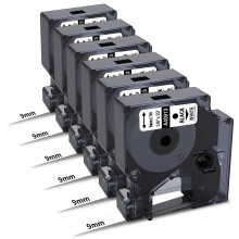 6Pk Compatible with Dymo 9mm x 7m D1 Label Tape 40913 S0720680 Tape Cassettes for DYMO LabelManager 160 210D 360D 420P 450D D1 Label Maker Refills