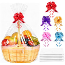 5 Extra Large Cellophane Wrap for Hampers(100cm70cm/39.3in27.5in) Clear Cellophane Bags With 5 Pull Bows For Hamper Making Easter Christmas