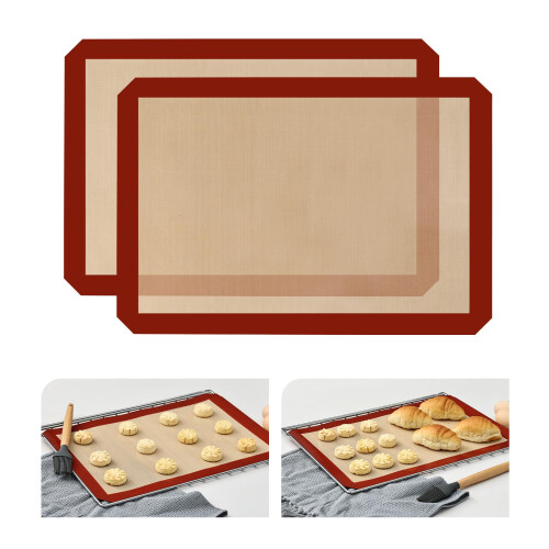 KitchenRaku 2-Pack Silicone Baking Mat, 16.5"x11.6" (42 x 29.5 cm) Reusable Silicone Baking Sheets for Oven
