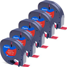 Label Orison 91203 91333 Compatible with Dymo LetraTag Refills Labels Plastic Labeling Tape for DYMO LabelMaker LT100H LT100T Plus,Black on Red,1/2
