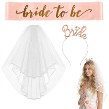 3Pcs Bride to Be Sash and Veil with Tiara Rose Gold Wedding Hen Do Decorati