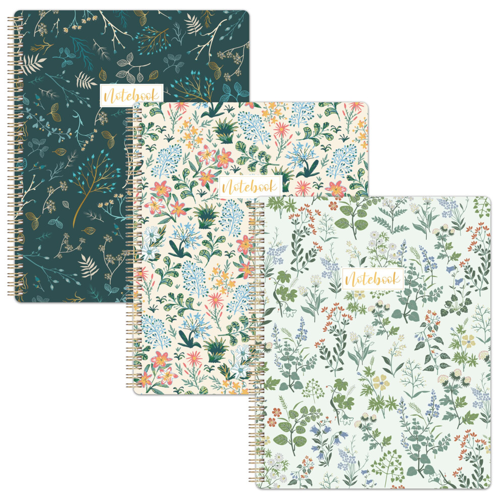 Photos - Other Office Equipment Indeme A4 Notebook - 3 Pack Lined Notebook A4 with Wirebound, Easily Tear Off, College Ruled Journal, 29.6 X 23 cm,Flower