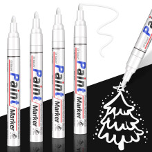 SAKEYR White Paint Pens, Permanent Oil-Based Waterproof Markers, 2.0–2.8 mm Medium Tips, 4 Pack — for Rock Painting, Metal, Wood, Glass, Plastic,