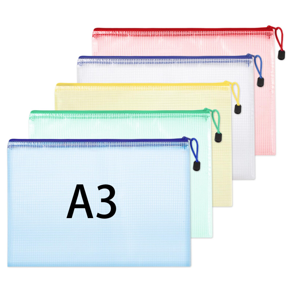 Photos - File Folder / Lever Arch File A3 Plastic Wallets, 5 Pack Zip Lock Bags Mesh Document Wallet File Folders Zip Pouches with Labels for School Office Supplie