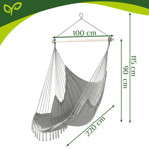 Hängesessel, 210 cm, Grau, Baumwollstoff, 2 Kissen 1
