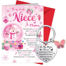 HOWAF Niece Christmas Card, Merry Christmas Card Niece Xmas Card, Christmas Card for Niece Christmas Cards Niece with Christmas Keyring Niece Keyring