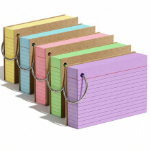 Koogel A7 Flash Cards with Ring, 400PCS Ruled Index Cards 10.5 7.4 cm, 5 Colour Double-Sided Revision Flashcards with Kraft Covers for School
