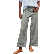 Women's wide-leg linen trousers, stretch-Light Green M