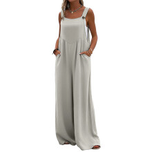 Womens High Waist Sleeveless Jumpsuit Wide Leg Polyester-Gray L
