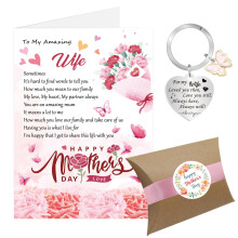 Mothers Day Card for Wife, Mothers Day Wife Gifts, Wife Mothers Day Card from Husband with Envelope, Mother's Day Keyring Gifts for Her with Gift Box