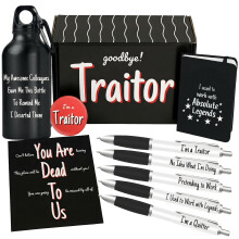New Job and Leaving Presents for Colleagues Bundle of Water Bottle, Pen Pack, Notebook and Card - 9 Funny Leaving Gifts for Men