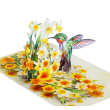 Birthday Card for Women | Pop Up 3D Mother's Day Cards for Women Mom Mum Grandma (Size 15x20 cm - Hummingbird Daffodils)