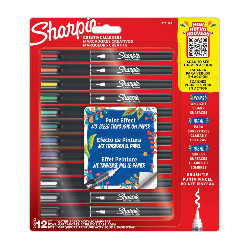 Sharpie Creative Marker Acrylic Paint Pens | Brush-Tipwater-Based Paint Markers | No-Bleed Ink Writes On Most Surfaces | Crafting & Art Supplies