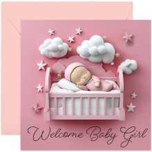 New Baby Girl Greeting Cards for Friends and Family - Welcome Baby Girl Cards - Light Pink Sweet Design - Welcome To The World New Parents Card