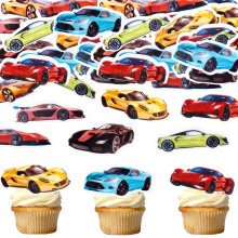 Blumomon 45Pc Edible Sports Car Cupcake Toppers Happy Birthday Cake Decoration Picks for Racing Sports Theme Baby Shower Boys Birthday Party Cake