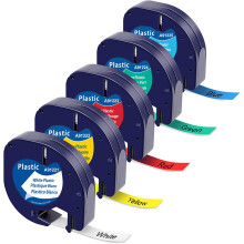 5 Pack Compatible with Dymo LetraTag Tape Plastic Colorful Label Tape-12 mm x 4 m Roll, Multicolour Lable for LT-100H LT-100T XR 200B