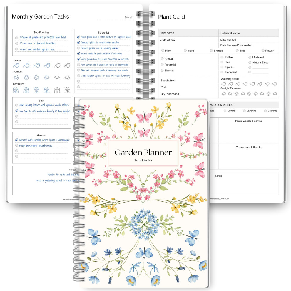 Templatables Gardening Planner & Plant Journal | Planting Calendar, Plant Care, Seed Starting, Herb Notes, Garden Planner (Botanical)
