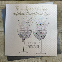 White Cotton Cards Handmade Engagement Card, Son & Future Daughter-in-Law - Code BD3-ESF,grey|green,16cm x 16cm